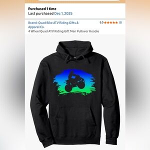 NWT- Stylish Black Hoodie with ATV and Pocket, Unisex adult small size